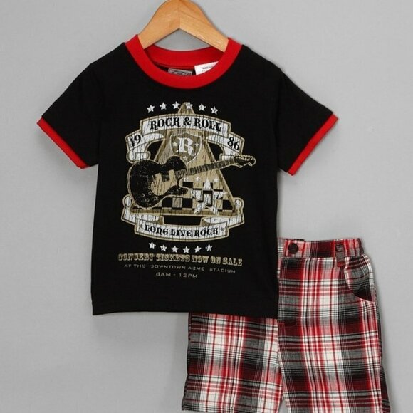 BLACK 'Rock & Roll' Tee & Shorts - Picture 1 of 1